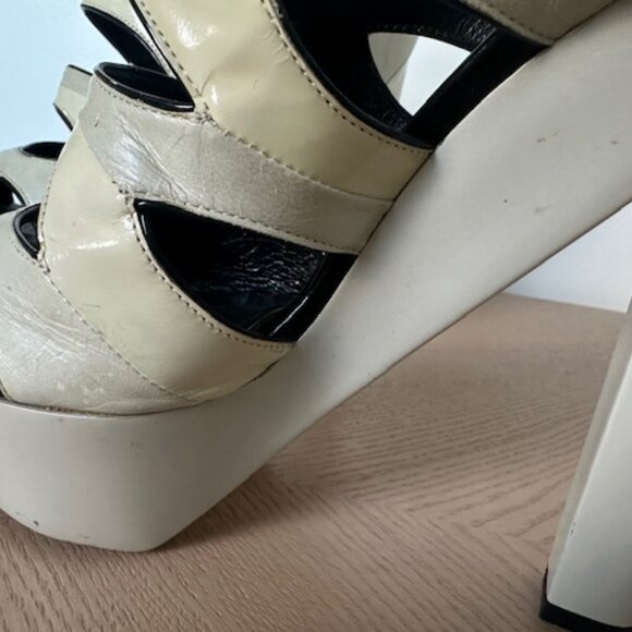 Pierre Hardy Chunky Heel Sandals, Cream, Leather & Patent Leather Size 38 - Picture 11 of 12